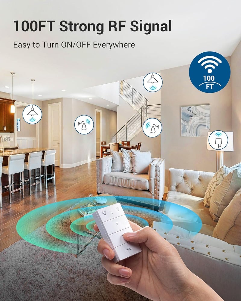 DEWENWILS Remote Control Light Socket, Wireless Light Switch for Pull Chain Light Lamp Fixtures, 100FT Range, No Wiring Needed, ETL Listed(1 Wall Mounted Controller+3 Socket, Shorter Version) - Image 4